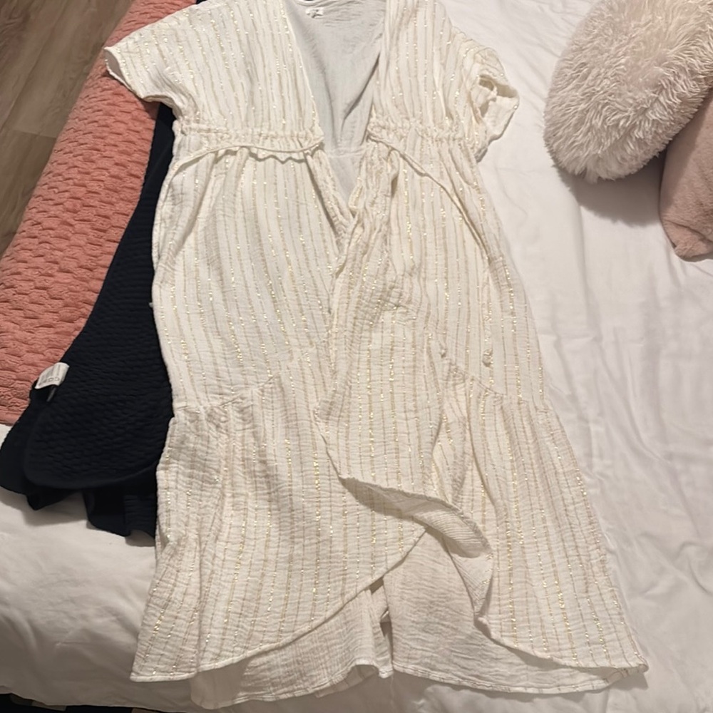 Aerie White and Gold Swim Coverup